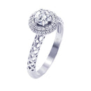 Silver 925 Rhodium Plated Micro Pave Clear Cluster Round Center CZ Perforated Ring - ACR00037 | Silver Palace Inc.