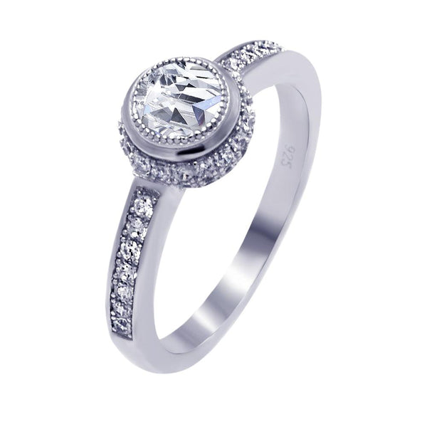 Silver 925 Rhodium Plated Micro Pave Round Center CZ Circle Ring - ACR00046 | Silver Palace Inc.