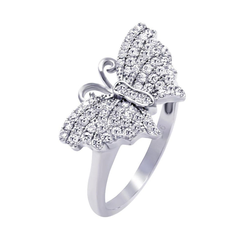 Silver 925 Rhodium Plated Micro Pave CZ Butterfly Ring - ACR00048 | Silver Palace Inc.