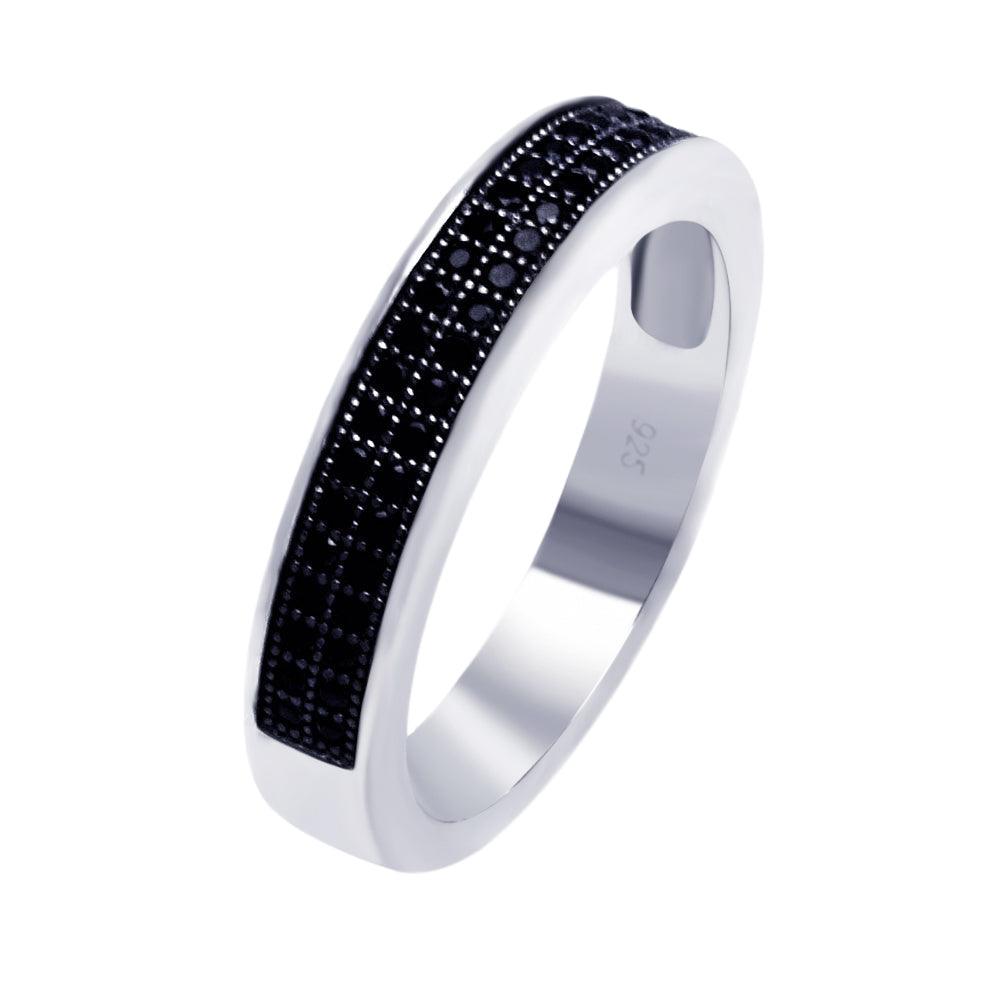 Silver 925 Rhodium Plated Half Micro Pave Black CZ Ring - ACR00052 | Silver Palace Inc.