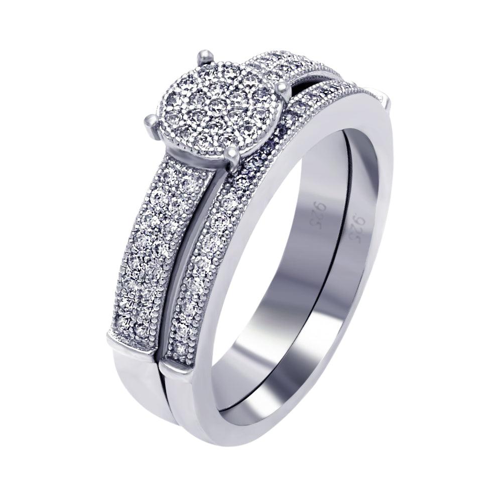 Silver 925 Rhodium Plated Micro Pave CZ Bridal Wedding Ring Set - ACR00053 | Silver Palace Inc.