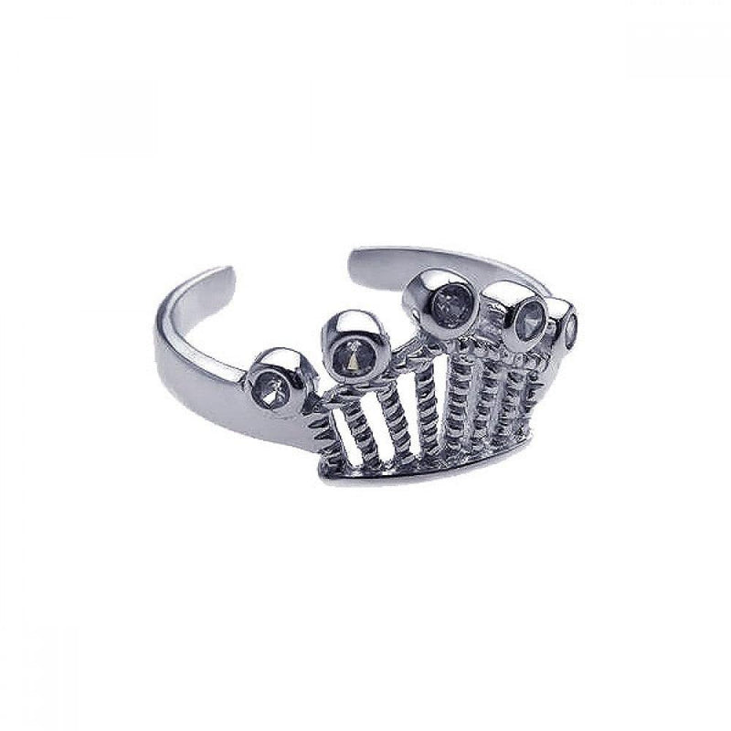 Silver 925 Rhodium Plated Clear CZ Crown Toe Ring - CZTR01 | Silver Palace Inc.