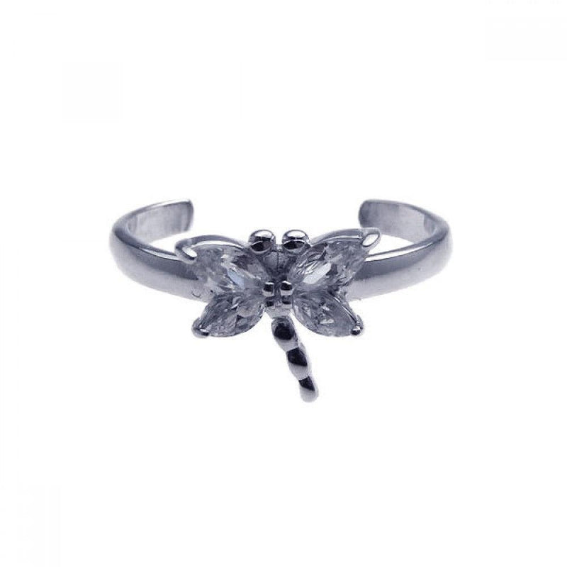 Silver 925 Rhodium Plated Clear CZ Dragonfly Toe Ring - CZTR3 | Silver Palace Inc.