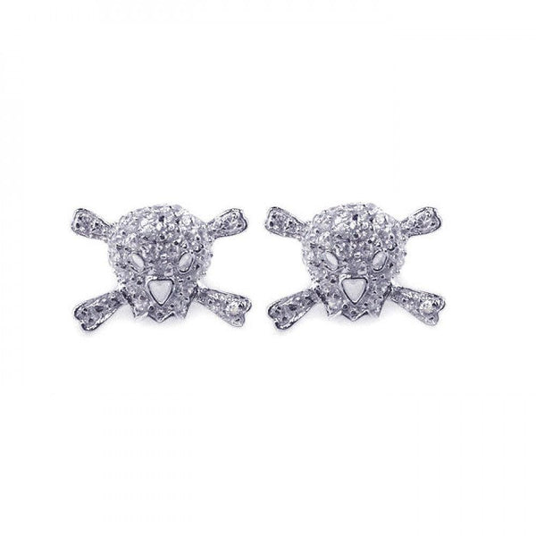 Silver 925 Rhodium Plated Skull CZ Stud Earrings - STE00525 | Silver Palace Inc.