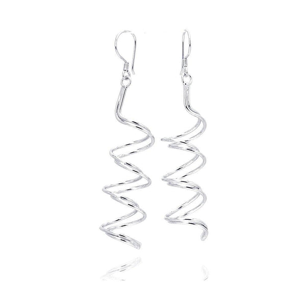 Silver 925 Rhodium Plated Double Dangling Spiral Hook Earrings - DSE00023 | Silver Palace Inc.