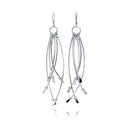 Silver 925 Rhodium Plated Multiple Crossed Dangling Wire Wide Teardrop Hook Earrings - DSE00032 | Silver Palace Inc.