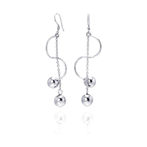 Silver 925 Rhodium Plated Two Hanging Ball Twisted Dangling Hook Earrings - DSE00038 | Silver Palace Inc.